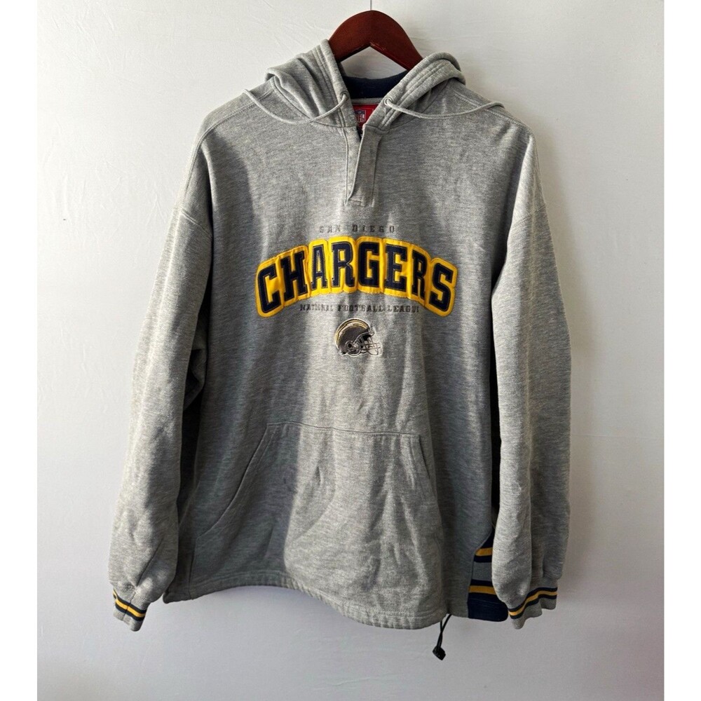 NFL San Diego Chargers Hooded Sweatshirt Gray Navy Yellow Size XL